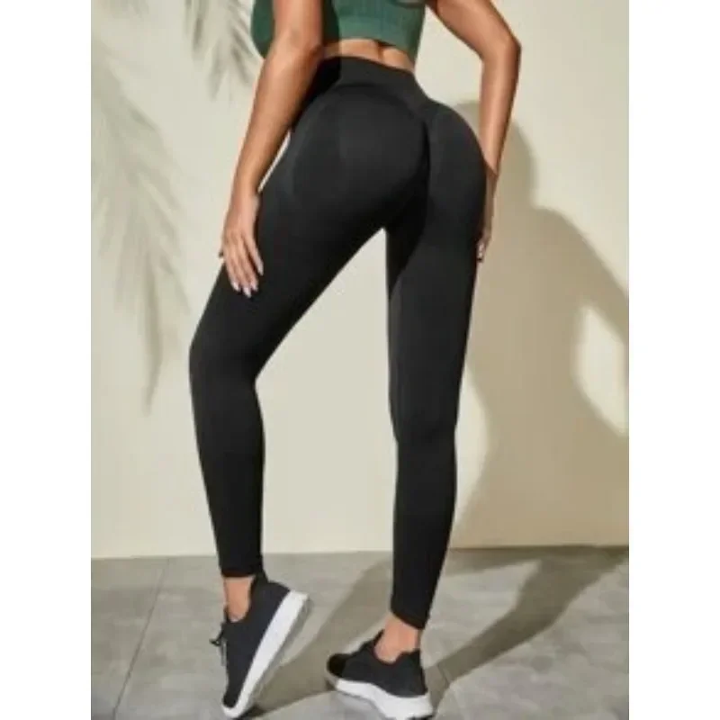 ผู้หญิงไม่มีรอยต่อกางเกงขายาวถักกางเกงขายาวเอวสูงยกสะโพกแฟชั่นฟิตเนสโยคะ Tights กางเกงออกกําลังกาย