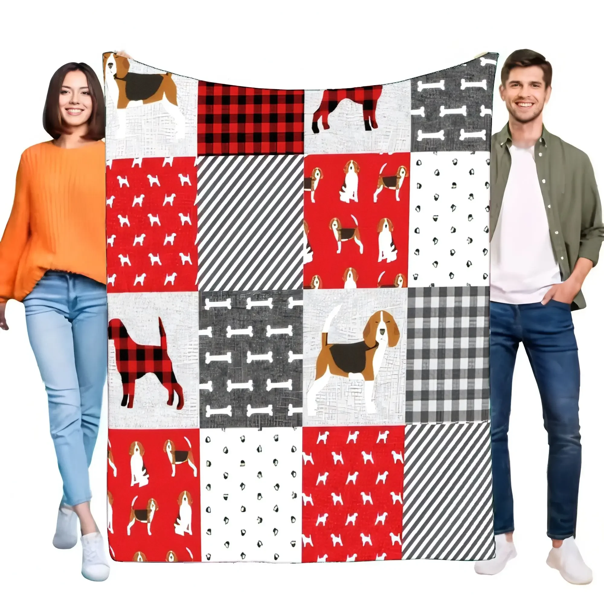 Ultra Soft Beagle Dog Blanket Red Black Buffalo Plaid Patchwork Flannel Fleece Throw Cozy Lightweight Warm Bed Sofa Decor Pet Lo