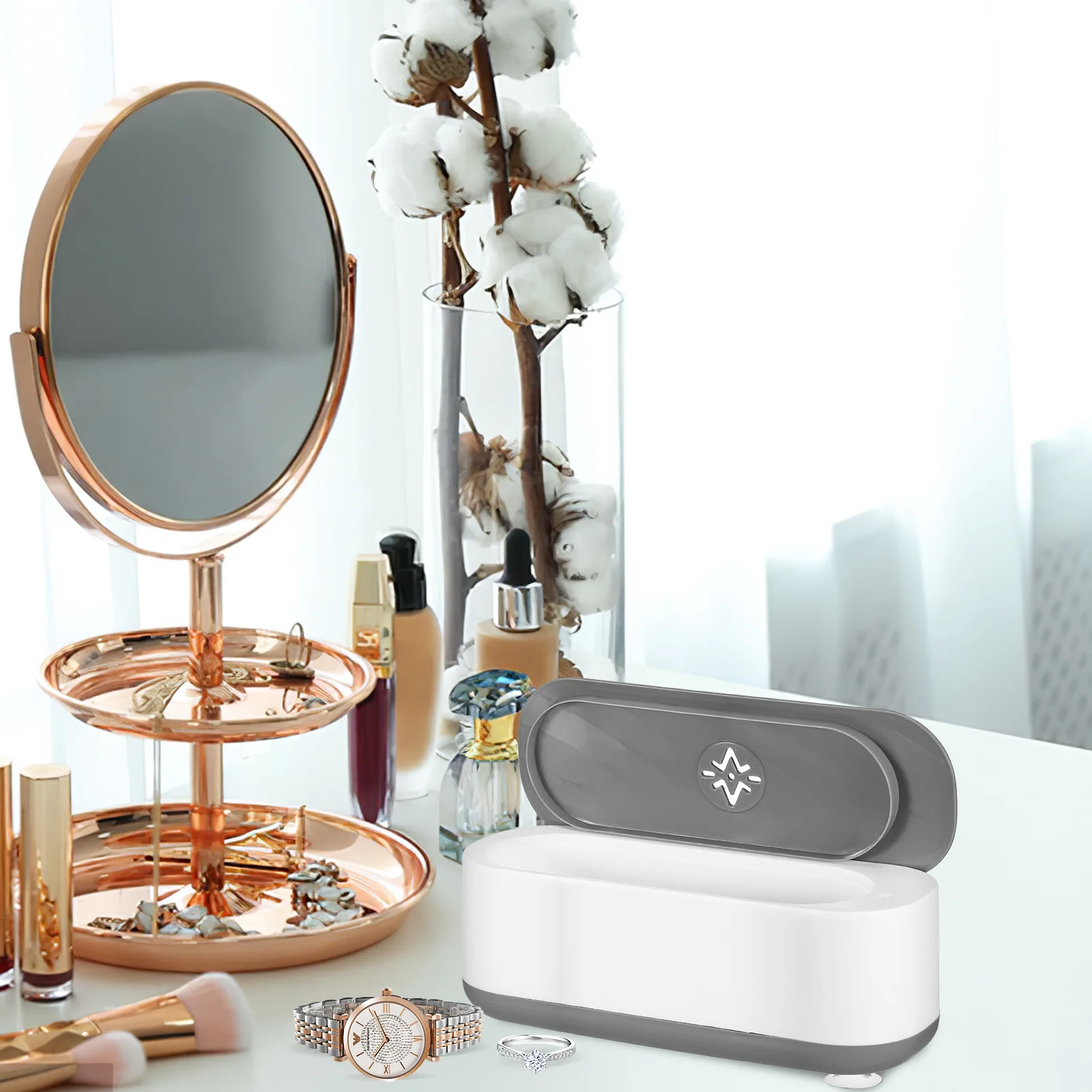 Limpador sônico recarregável, máquina de óculos, joias, limpeza profunda portátil, controle com um botão, suave, multiuso, itens pequenos