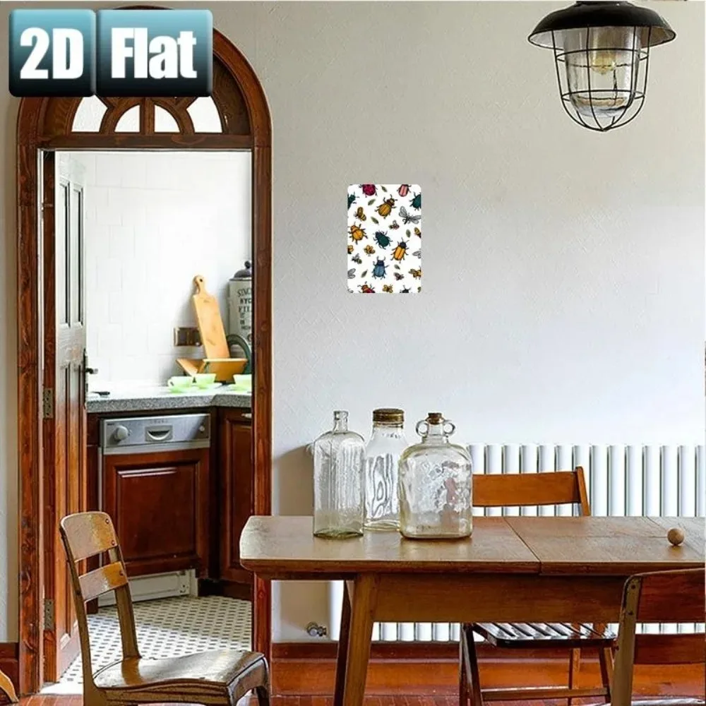 CIFbuy Customizable Vintage Iron Wall Plaque, 2D Flat Personalized White Base Colorful Insect Print For Home Garden Entryway Pre
