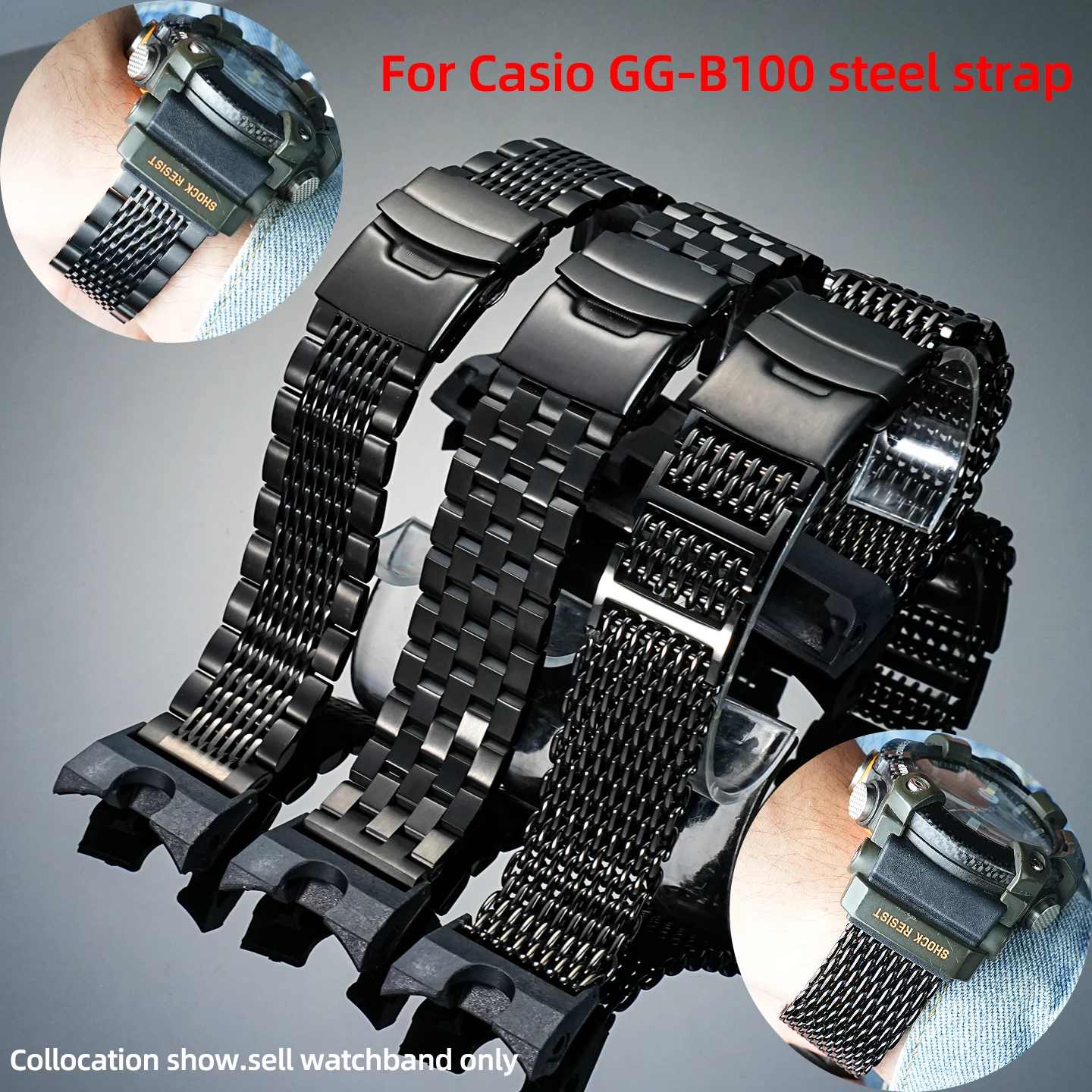

Модифицированный металлический ремешок для Casio G-SHOCK Little Mud King 5594 GG-B100-1A GG B100, мужской ремешок для часов из нержавеющей стали, браслет, браслет