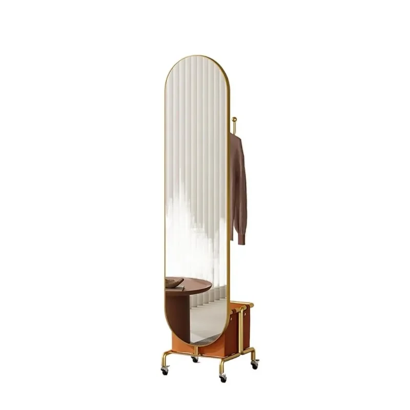 Light luxury full-length mirror, floor-to-ceiling full-body mirror, rotatable mobile hanger integrated