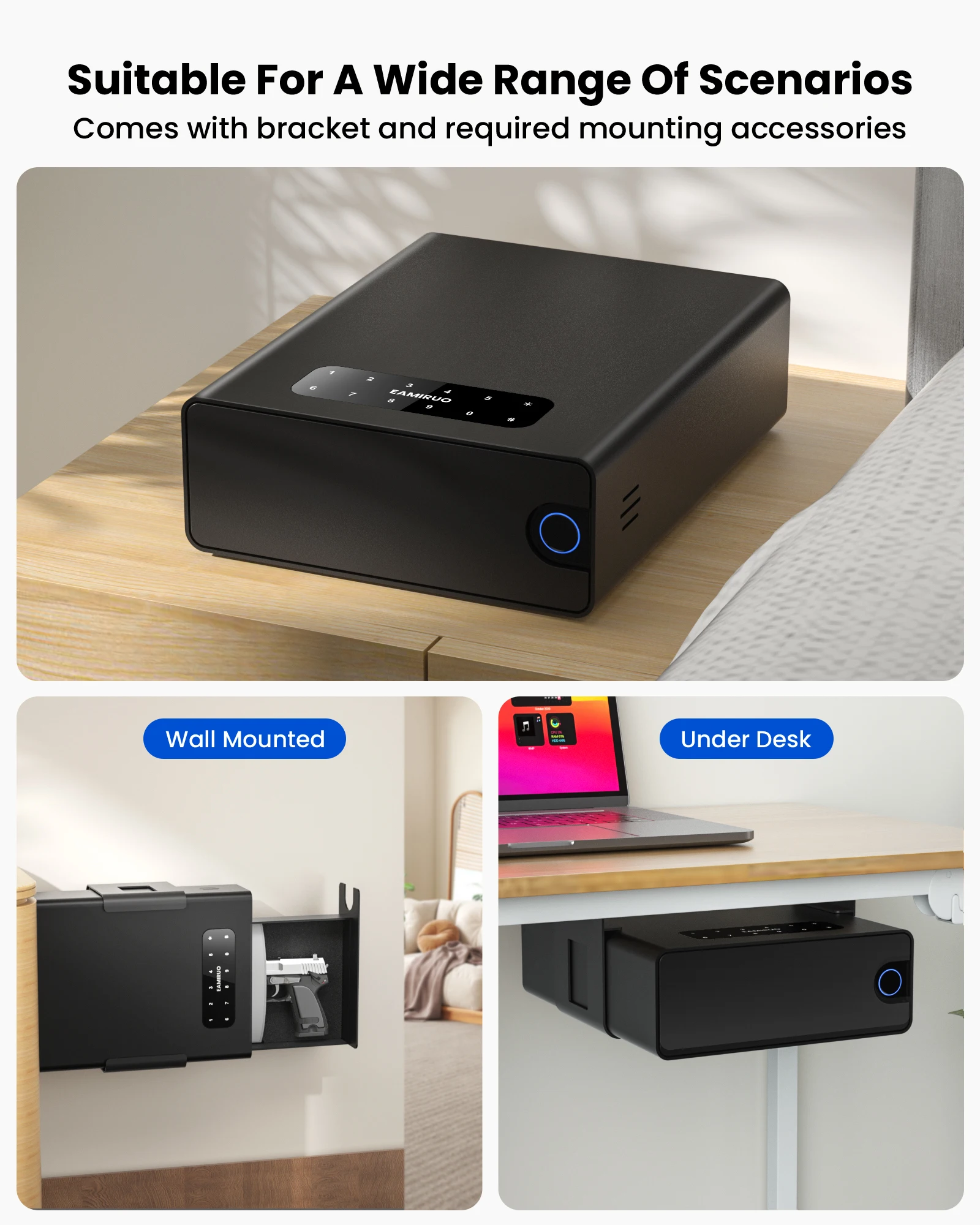 مسدس صغير آمن مع مفتاح لوحة المفاتيح ببصمة الإصبع، فتح التطبيق، صندوق قفل المسدس المنزلق، طاولة بجانب السرير، آمنة بيومترية #4