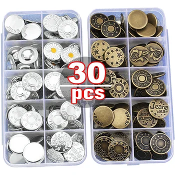 10-30 stücke Abnehmbare Jeans Knöpfe Verstellbare Taille Retro Metall Knopf Kein Nähen Hosen Schnallen Schraube Nagel Reparatur Kit Senden werkzeuge