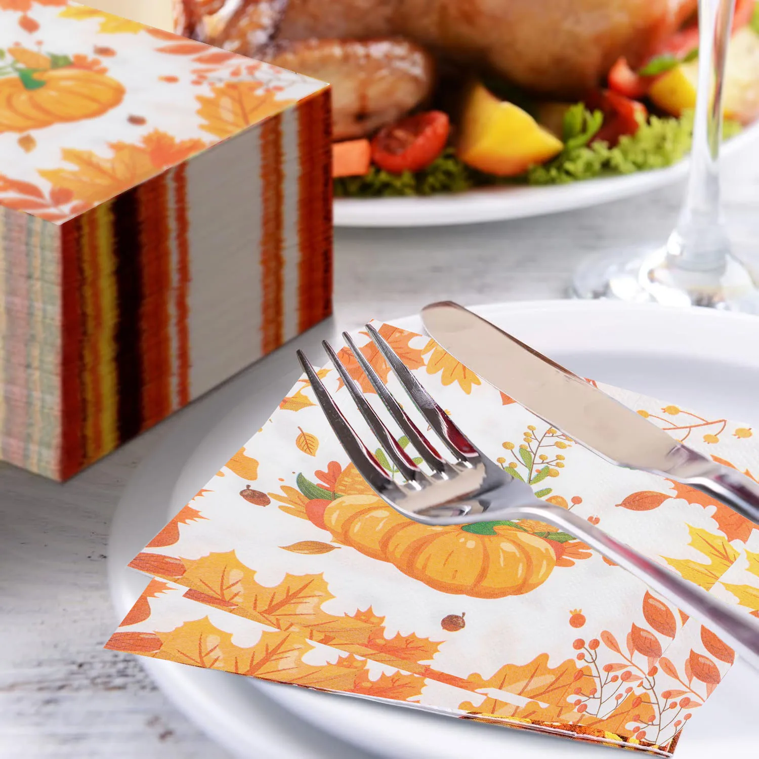 Servilletas temáticas de otoño de 20 piezas, servilletas de papel desechables con estampado de hojas de arce y calabaza, estilo de Color personalizable, 16,5x16,5 cm para decoración de mesa ​