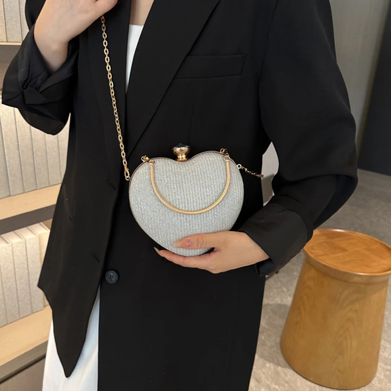 Abend Clutch Tasche Frauen Tasche Glänzende Handtasche Herz Form Metall Kupplungen Tasche Mode Kette Schulter Umhängetasche Luxus Dame Geldbörse – Detail 5