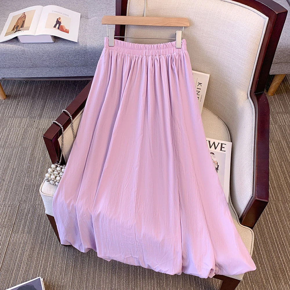 Plus-size ladies summer leisure commute loose comfortable cotton skirt Purple lantern skirt New China style A-line long skirt