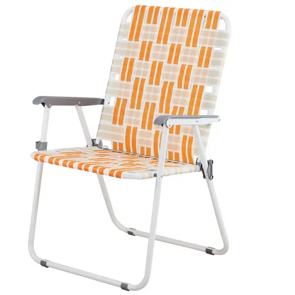 

Set of 2 Webbed Folding Beach Chairs, Outdoor Patio Lawn Foldable Chairs for Camping Fishing Yard Poolside BBQ, Orange & Whi