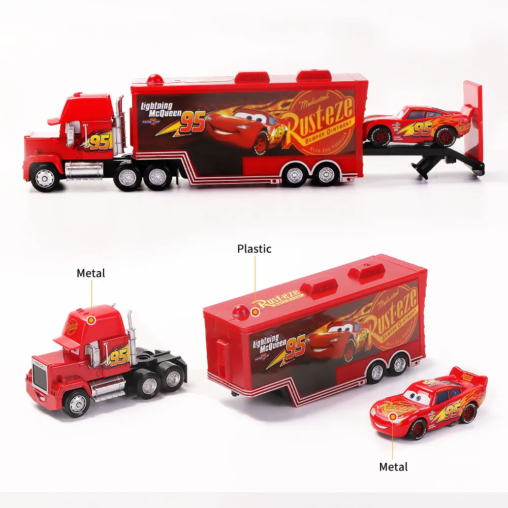 Disney Pixar Cars 2 Lightning McQueen Mack Uncle Vehicle Truck 1:55 Diecast  Model Car Toys For Children Boys