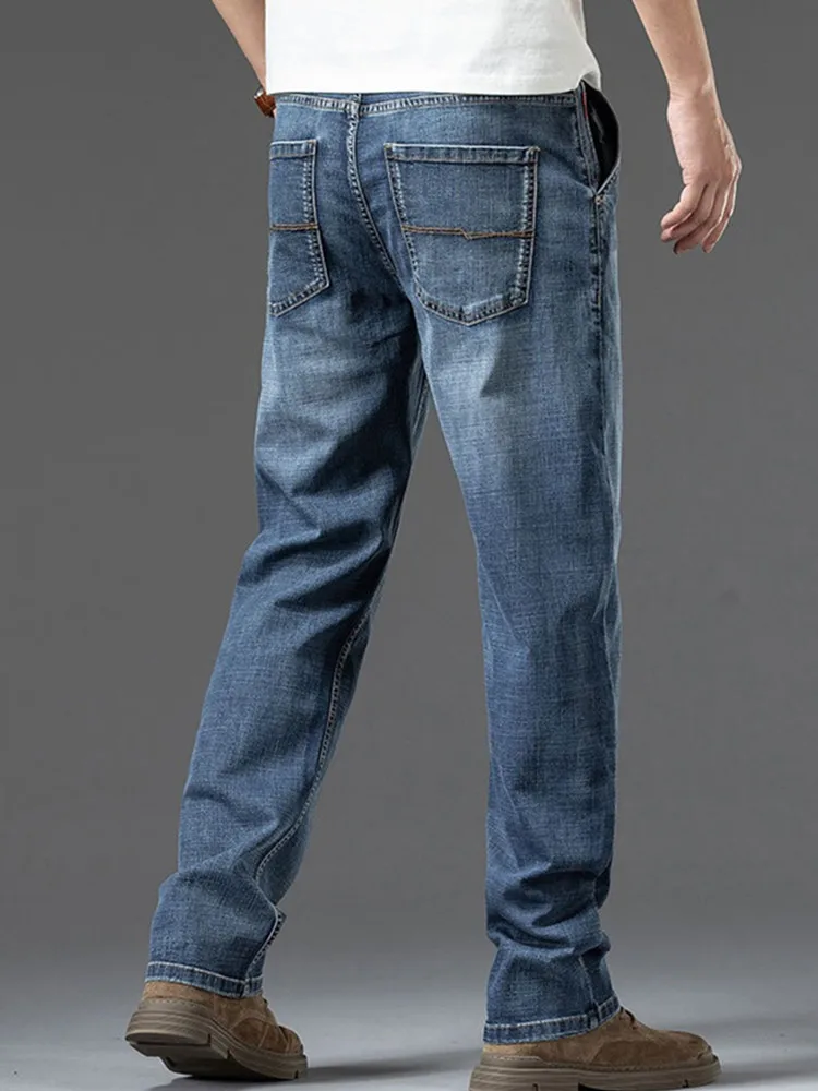 Summer Jeans Tall Man Thin Straight Plus Size 140KG Blue Denim Black Extra Long Pants Thin Male Stretched Lengthened Trousers