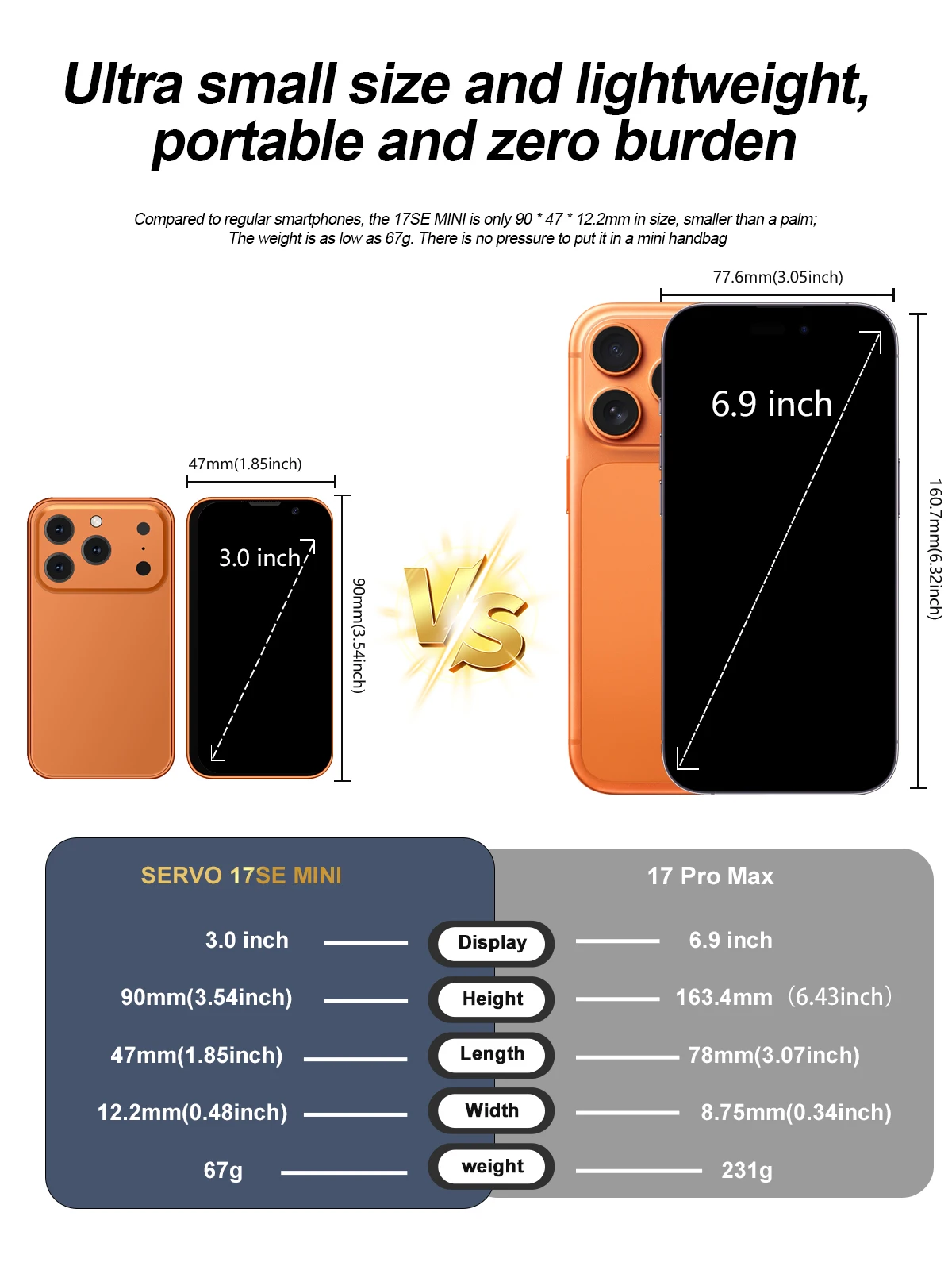 2026 SERVO 3G Super Mini Smartphone Android 9.0 OS 2GB+16GB WiFi Hotspot Play Store Face ID 3.0" Pocket Smart Phone 2SIM Standby