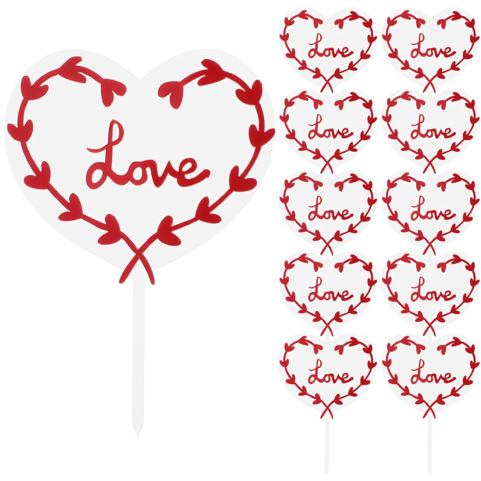 

10 Pcs Valentines Day Cake Decorations Valentine's Inserts Paper Cups Picks Double Layer Engagement Topper Red