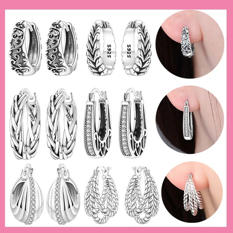 

Серьги из стерлингового серебра 925 пробы для женщин, полые тканые многослойные серьги-гвоздики с инкрустацией камнем, ювелирные изделия на годовщину свадьбы, подарок