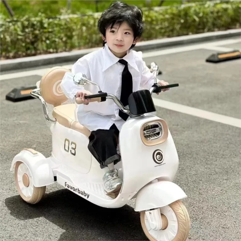 LazyChild New Children's Electric Motorbike Can Sit Double Treasure Toy Car Rechargeable Two-seater Three-wheeled Parent-child