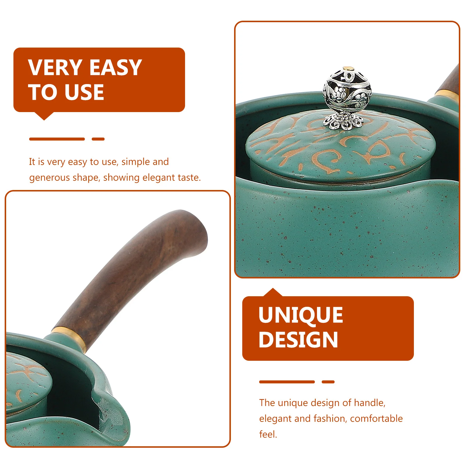 

1Pcs Ceramic Teapot Small Green Vintage Style Tea Kettle Side Handle Easy to Use Office Home Heat Resistant Porcelain