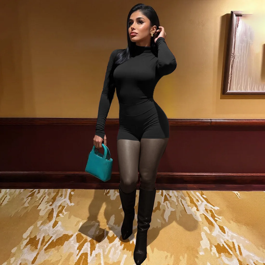 

BKLD 2026 Autumn And Winter New Fashion Streetwear Tight Fitting Long Sleeve Tops Shorts And Stockings Three Piece Sets Women