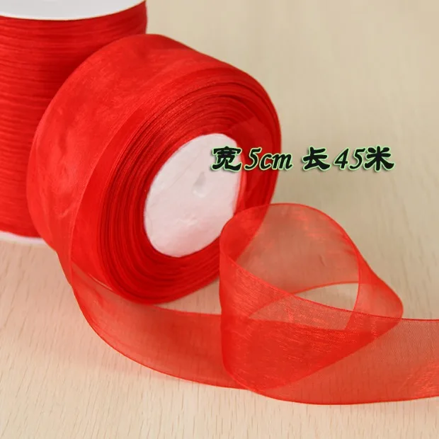 50yards/roll Red Chiffon Organza Ribbon DIY Handmade Crafts Fabric Wedding Party Christmas Gift Box Flower Decoration Ribbon