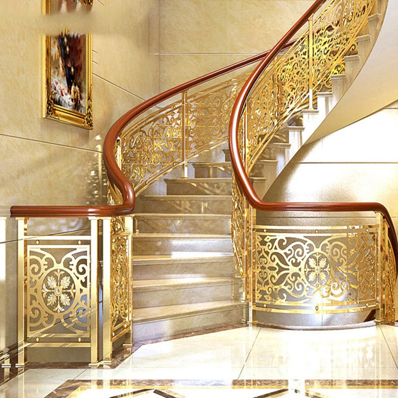 Copper Art All Copper Steel Copper Art Guardrail Copper Art Carved Solid Wood Stair Handrail Home Indoor European Guardrail