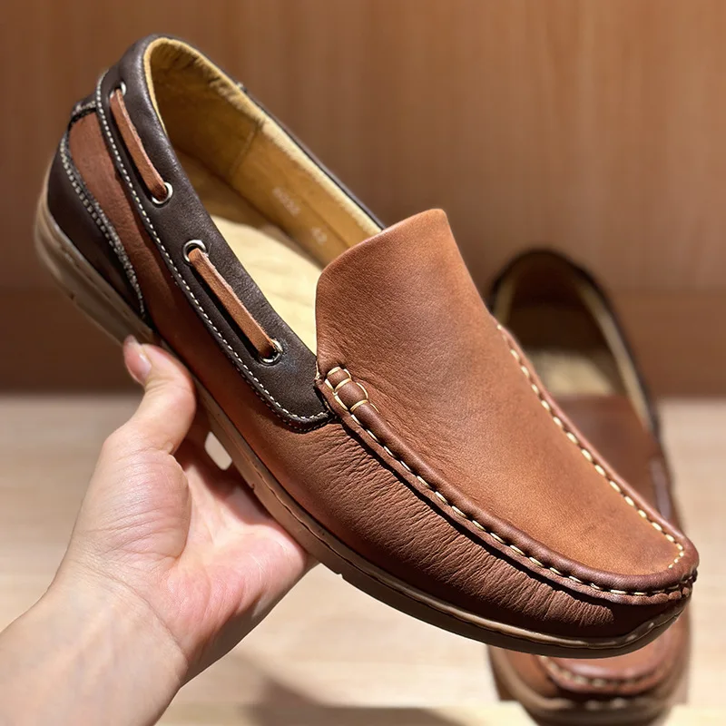 

Роскошные мужские мокасины для вождения 2025г. | Лоферы в британском стиле из воловьей кожи с верхним зерном | Повседневная обувь для отдыха без шнуровки на мягкой подошве