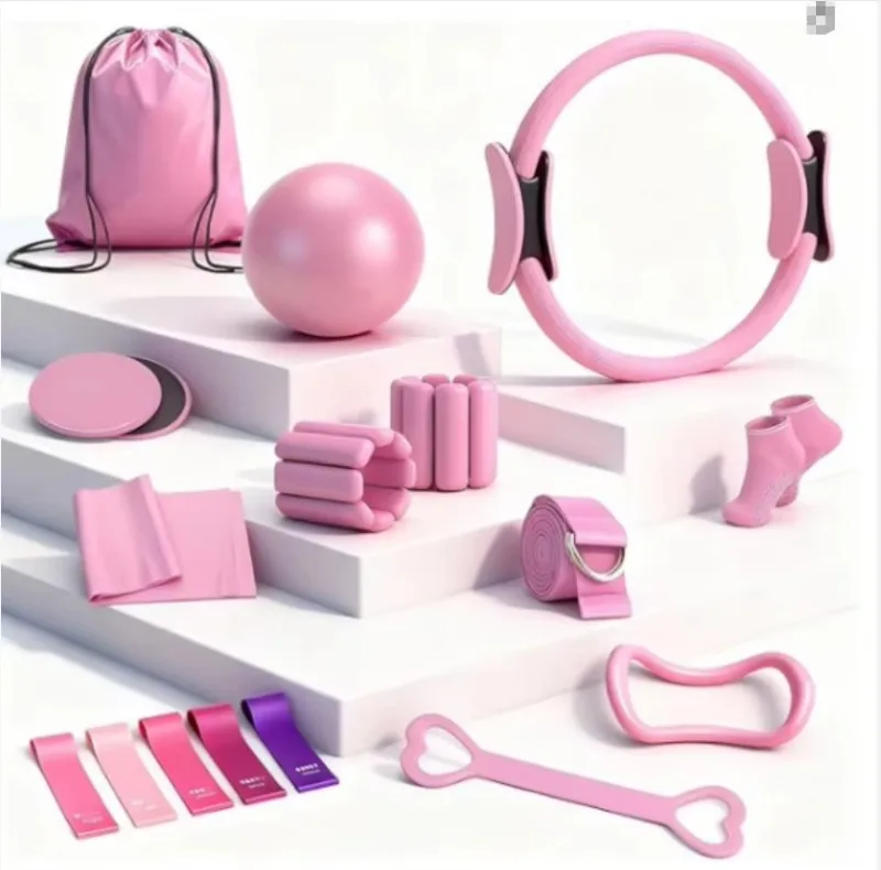 YTYIN13 Piece Pilates Set Complete Home Studio Kit With Resistance Bands Ring Ball And Exercise Guide