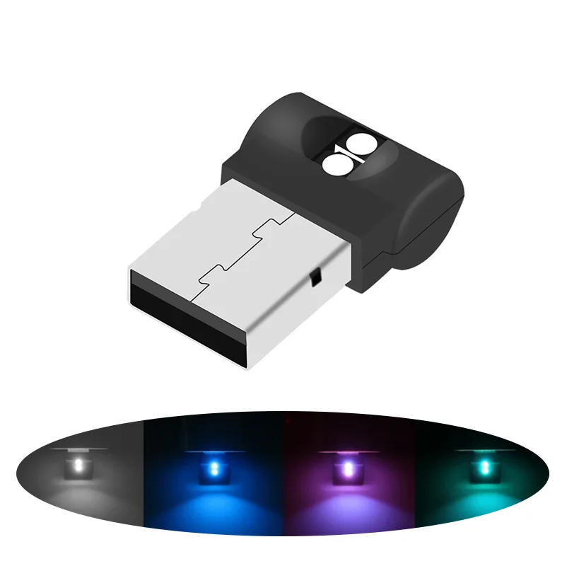 

2 шт. мини-USB светодиодный автомобильный светильник, автомобильный интерьерный атмосферный светильник, аварийное освещение, авто красочная декоративная лампа, автомобильный аксессуар