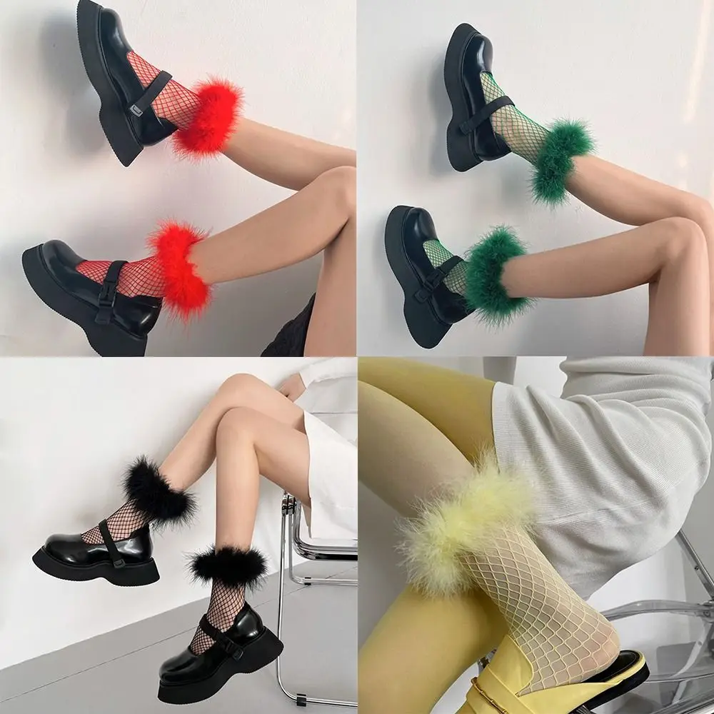 

1 pair Women Fishnet Party Costume Cosplay Socks Mid Tube Hosiery Furry Feather Crew Socks