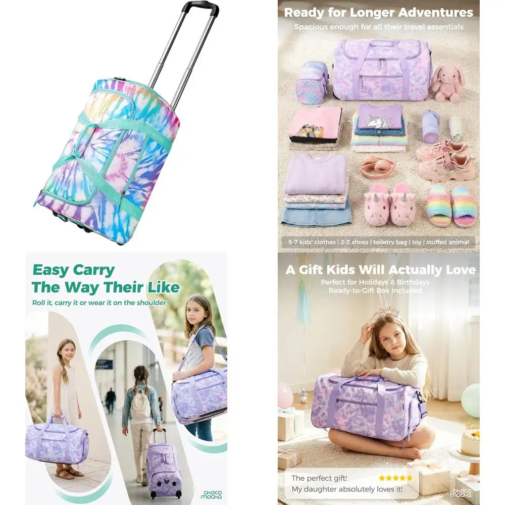 

Wheeled Suitcase for Girls with Tie-Dye Rainbow Design, 22 Inch Luggage for Travel