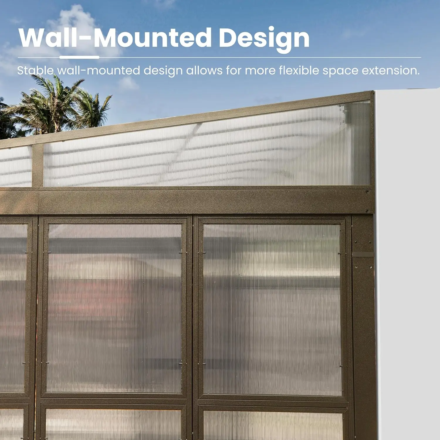 Domi 10x14FT Sunroom,Wall Mounted Solarium with PC Roof,Lean-to Gazebo | Aluminum Frames,Drainage System