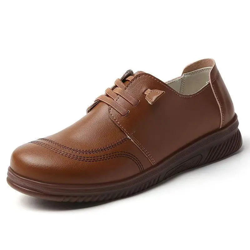 

Women Soft sole Soft Face Flat Sole Leather Shoes Spring Autumn New Round Toe Slip On Lightweight Non Slip Casual Nude Shoes
