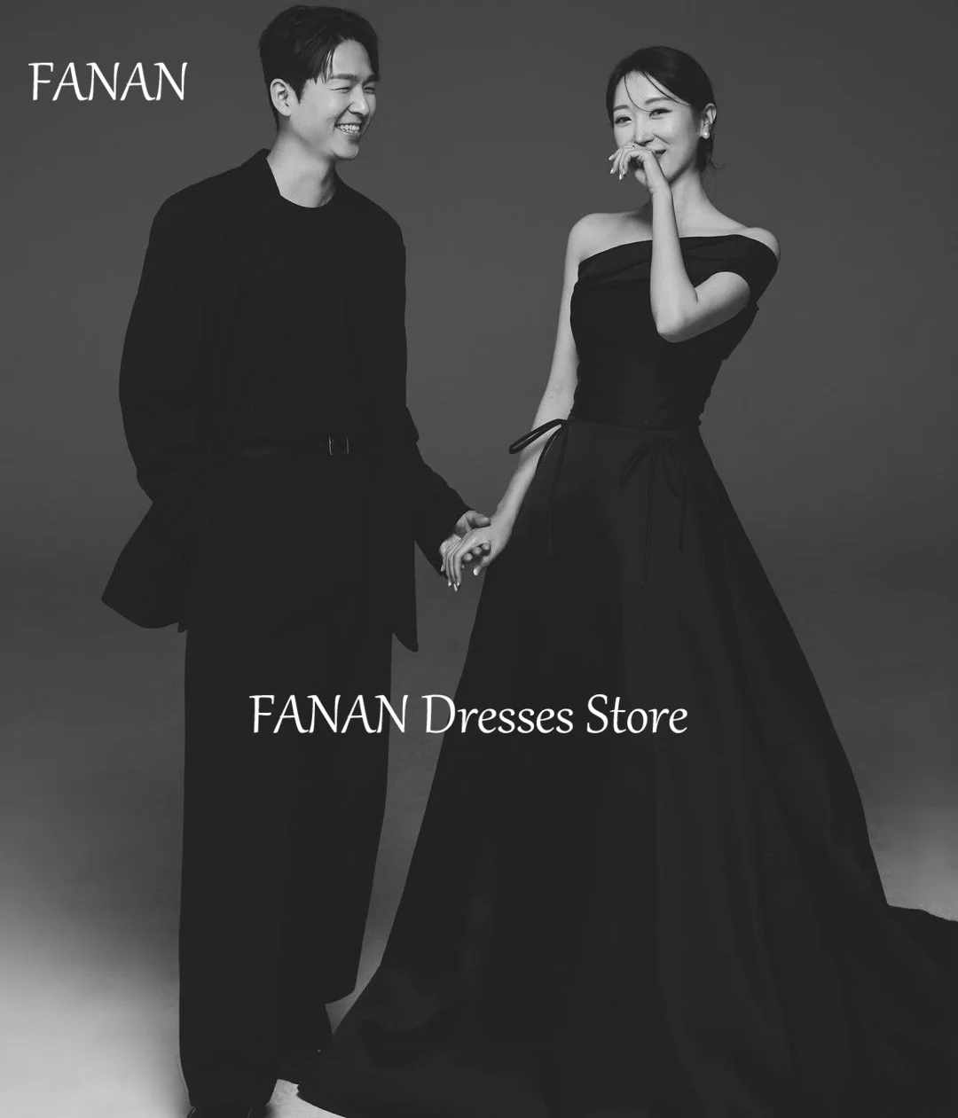 FANAN One-Shoulder A-Line Evening Party Dresses Fashion Black Korea Satin Simple Elegant Women Formal Gowns Event Prom Gowns