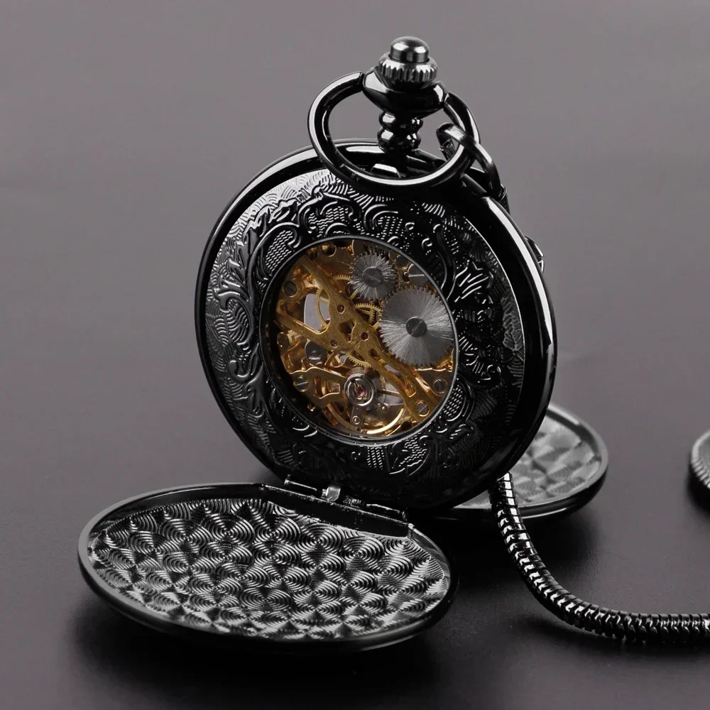 Roman Numerals Manual Mechanical Pocket Watch Retro Chain Clock Gift for Male Antique Hand Winding Steampunk Pocket Clock