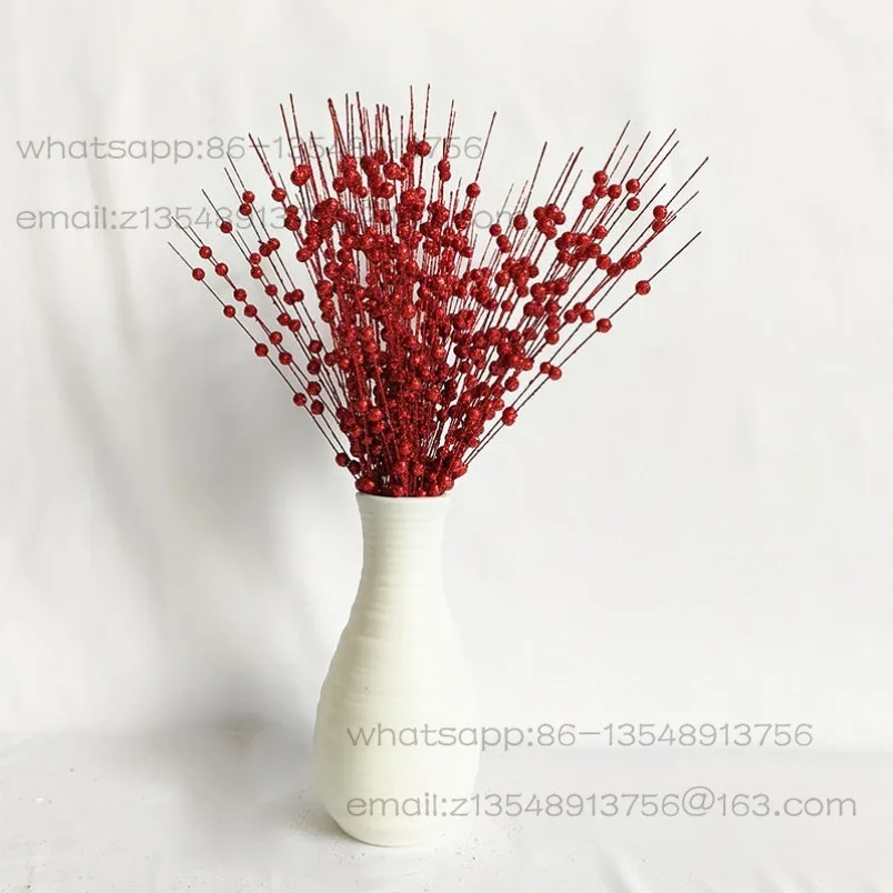 Christmas decorations 43cm 12-pronged gold powder balls Christmas tree wreath rattan sequins simulated berry branches 5 pcs