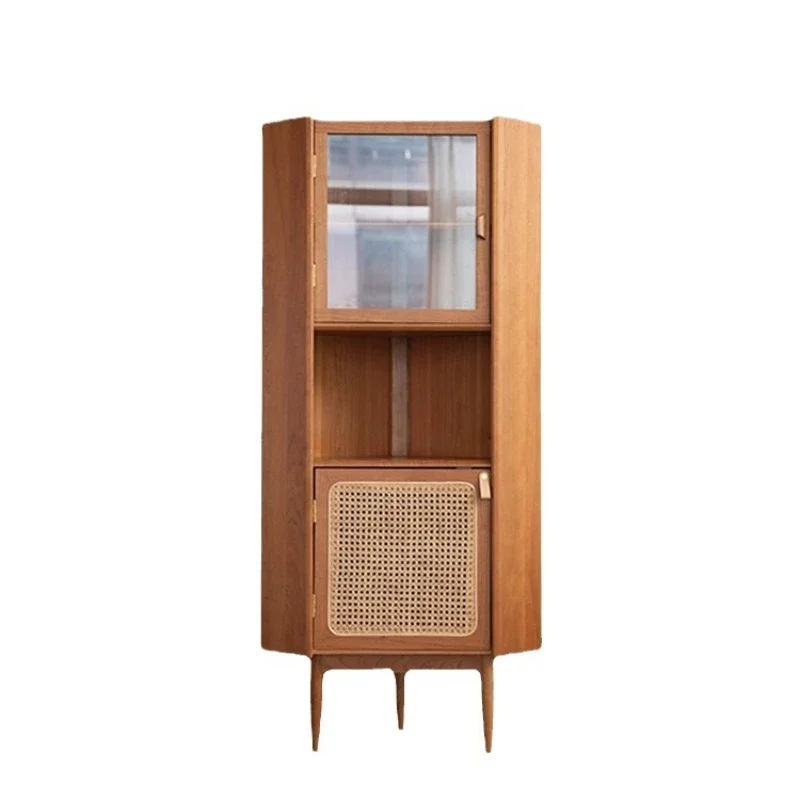 Cherry Nordic solid wood corner cabinet guest restaurant triangular rattan rack
