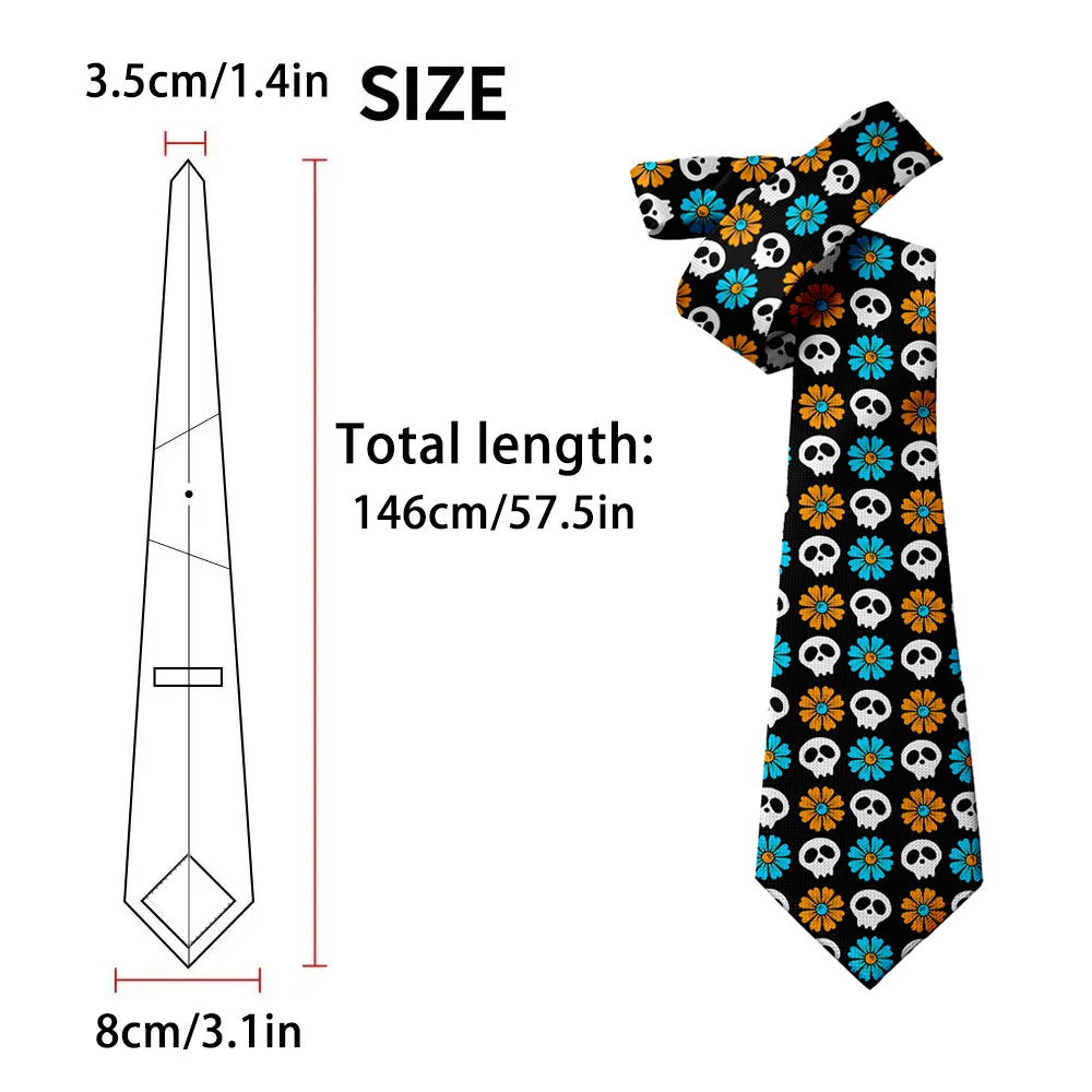 Fashion flower skull print tie 8cm wide knitted polyester tie fashion trend novel matching tie Halloween party