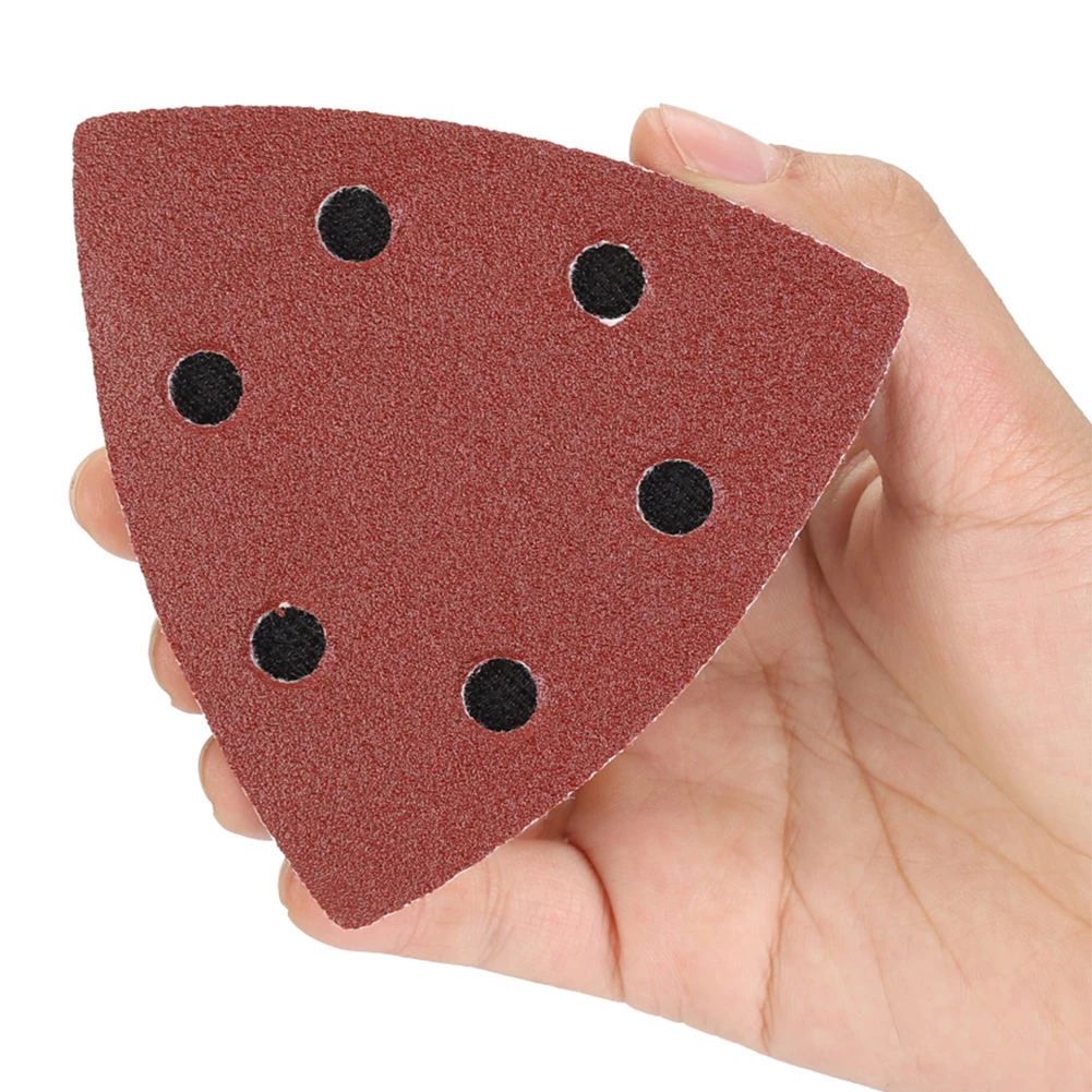 90mm Home Self Sticky Triangular Sandpaper Set 6 Holes Polishing Sanding Pad Pack Hook Loop Cutting Quick Loading Abrasive