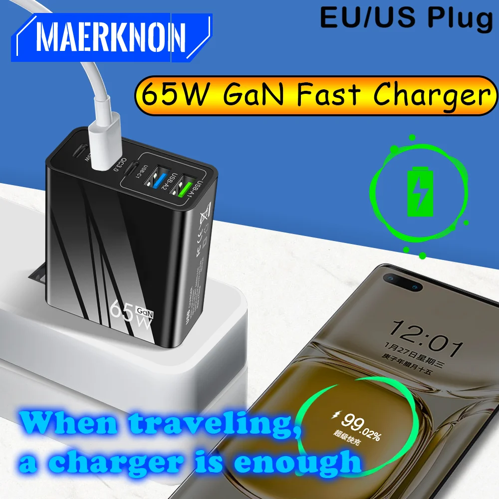 

65W GaN USB Fast QC3.0 Charging 5Ports Mobile Phone Charger EU/US/UK Plug For iPhone 16 Samsung Xiaomi 15/14 Huawei Wall Charger
