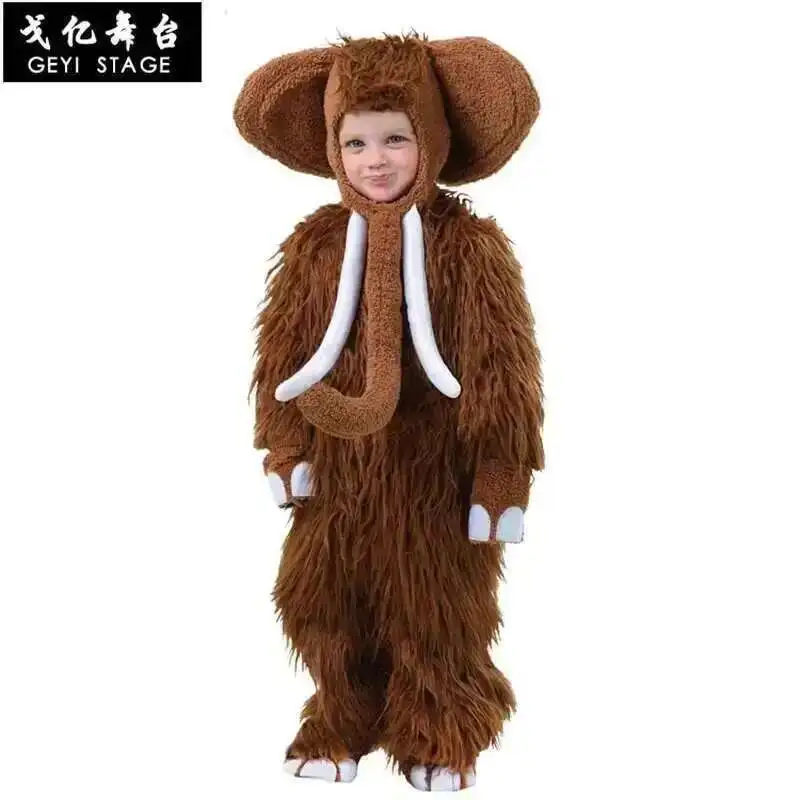nuovo mammut Costume da bambino Bambini bambini marrone Animale Onesies grande orecchio naso Elefante Costume cosplay Tuta con cappello