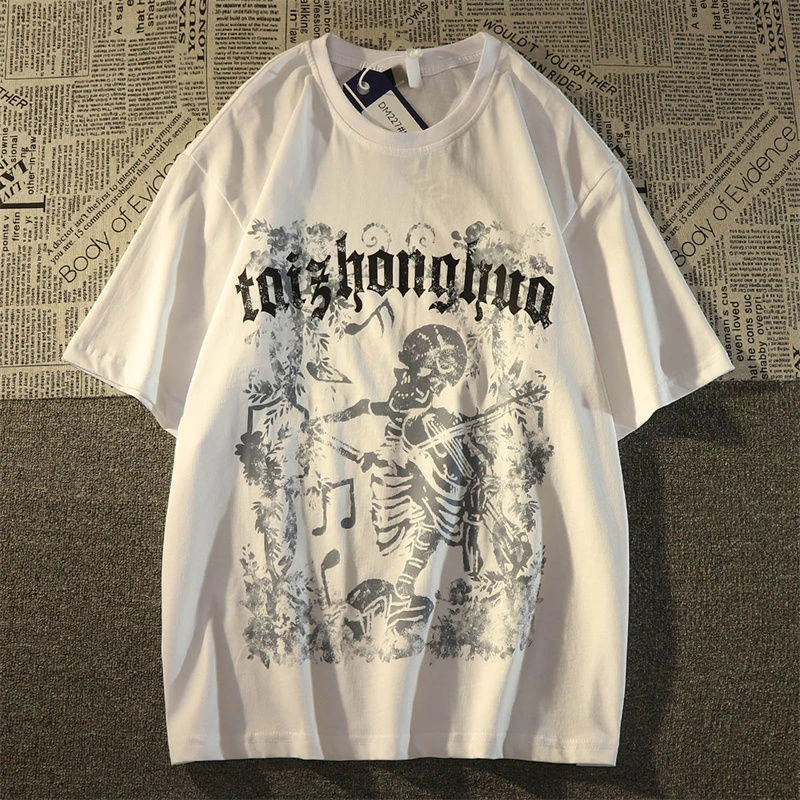 2025 New Retro Dark Style Reaper Loose Trendy Summer T-shirt 100% Cotton Cool Comfortable Adult Men's Daily Wear Soft Breathable