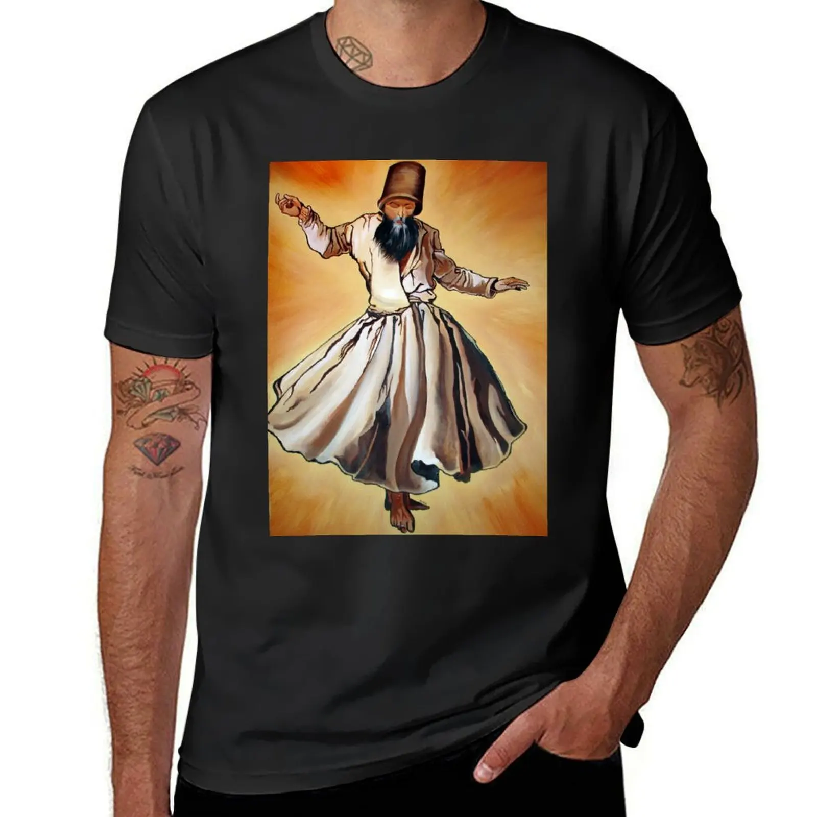 

Dancing Dervish Ottoman Dynasty Art T-Shirt blue archive sweat t shirts for men cotton
