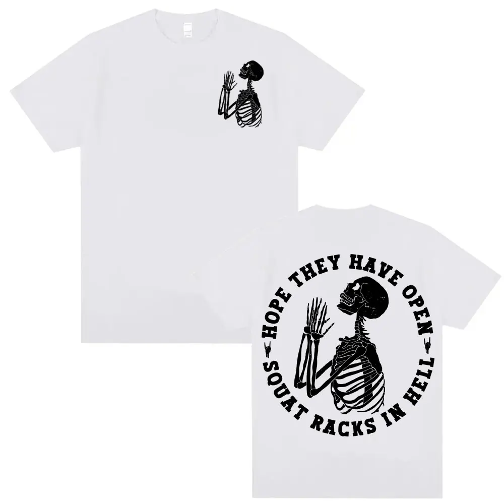 Camiseta Open Squat Racks in Hell Meme, camisetas divertidas de entrenamiento con esqueleto de gran tamaño para gimnasio, camisetas Retro de Hip Hop para hombres y mujeres