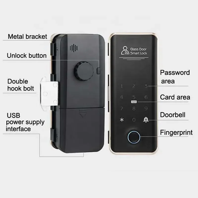 Sliding Smart Tuya Lock Recognition Keyless Electronic Door Lock for Frameless Glass Door Lock