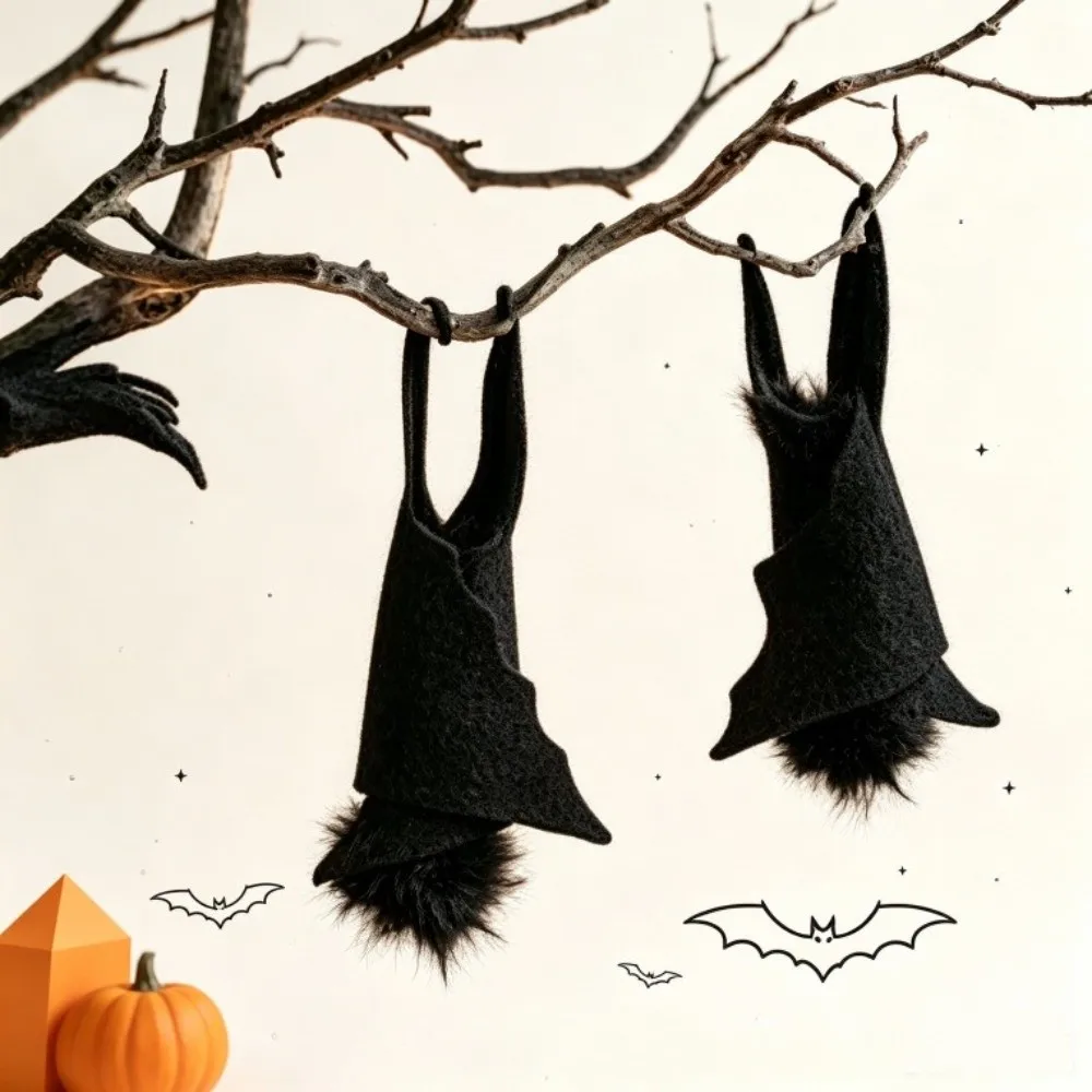 Upside Down Felt Bat Hanging Ornament Realistic Gothic Bat Branch Hanging Decor 3D Wing Decorative Halloween Bat Pendant