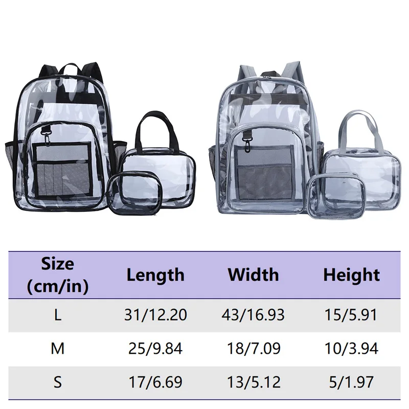 Women's Backpack Large Capacity Pvc Transparent Backpack for Teenagers Students Casual Zipper Waterproof Clear Men School Bag