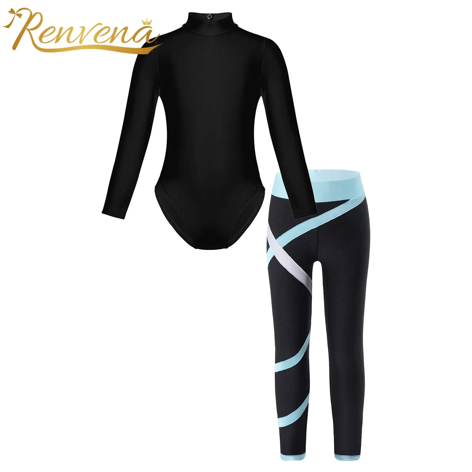 

Children's Gymnastics Leotards for Girl Kids Mock Neck Leotard with Yoga Legging Outfit Ballerina Acrobatics Skating Jumpsuit