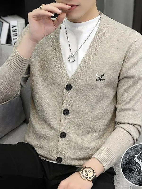 

Мужской тонкий вязаный кардиган с V-образным вырезом, модная трикотажная одежда для весны и осени