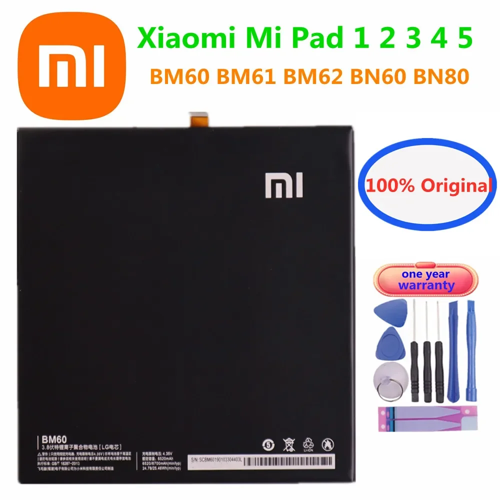 

New 100% Orginal Tablet Battery BM60 BM61 BM62 BN60 BN80 For Xiaomi Pad 5 4 3 2 1 Mi Pad1 Pad2 Pad3 Pad4 Pad5 Battery + Tools