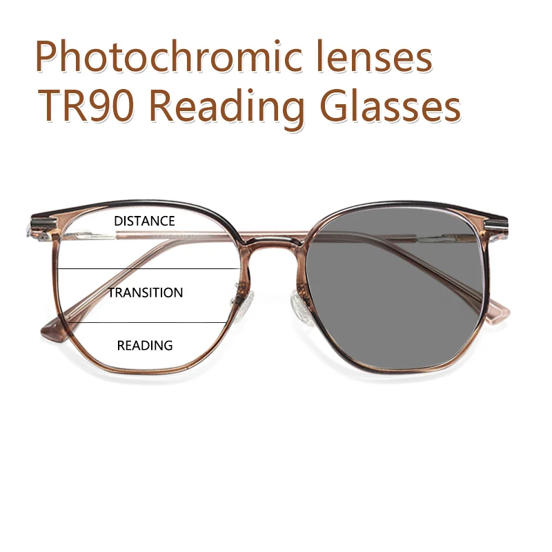 Photochromic Progressive Multifocal Reading Glasses Ultralight TR90 Frame,Hard Resin Lens Full Rim Glasses Readers for Women