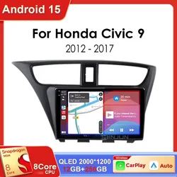 Android 15 Qualcomm Car Radio for Honda CIVIC 9 2012-2017 Carplay mulitmedia Video player Autoradio GSP Navigation Stereo screen