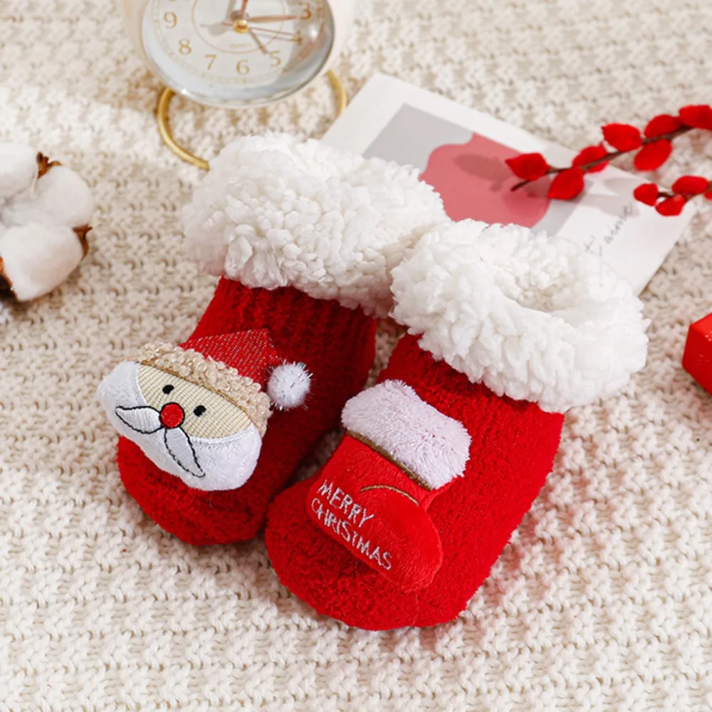 

Breathable Lamb wool Christmas Baby Socks Soft Anti Slip Newborn Floor Sock Thicken Santa Claus New Year Toddler Socks Autumn