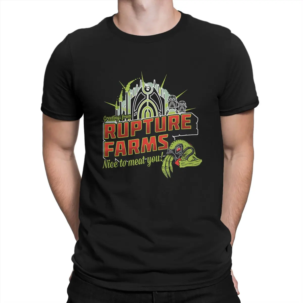 OddWorld Game Men's TShirt Greetings From Rupture Farms Individuality T Shirt Original Streetwear New Trend